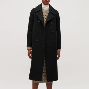 COS Double Breasted Wool-cashmere Black Coat Size 12